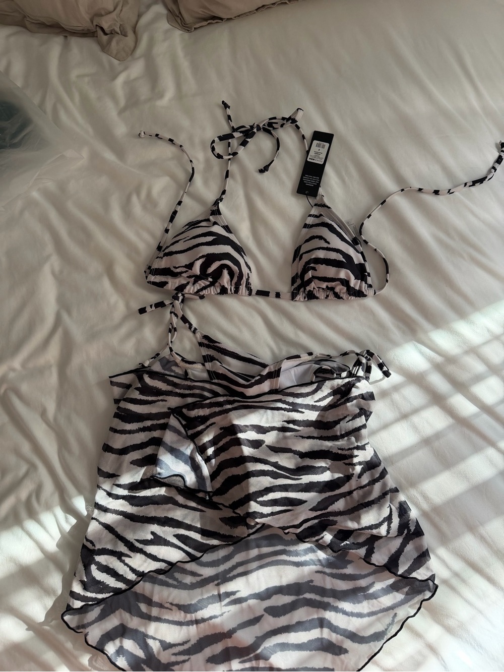 Fashion Nova Black and White Zebra Print Camisole Set